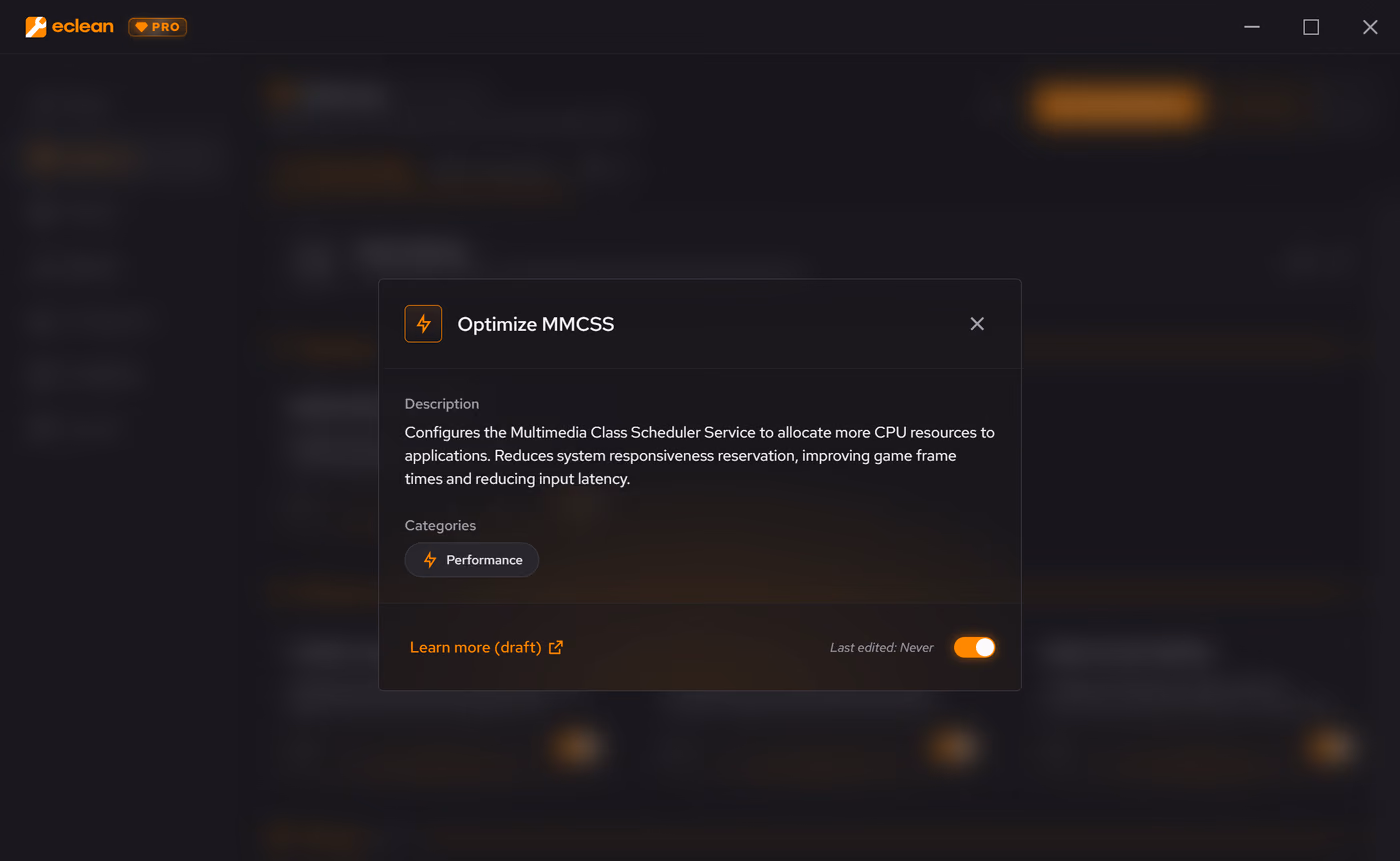 The eclean Optimizer, explained screen