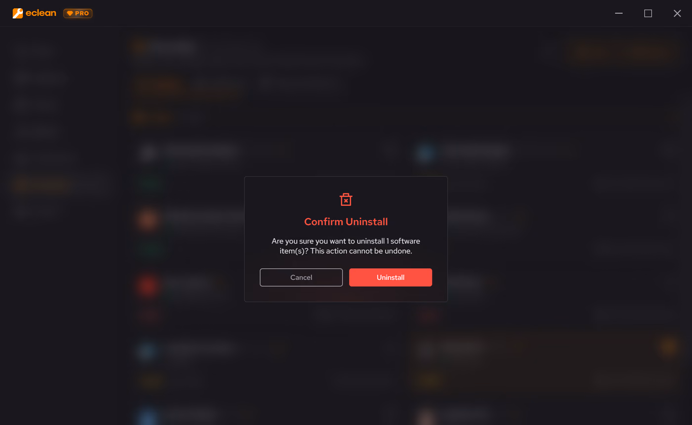 The eclean Uninstaller confirmation screen